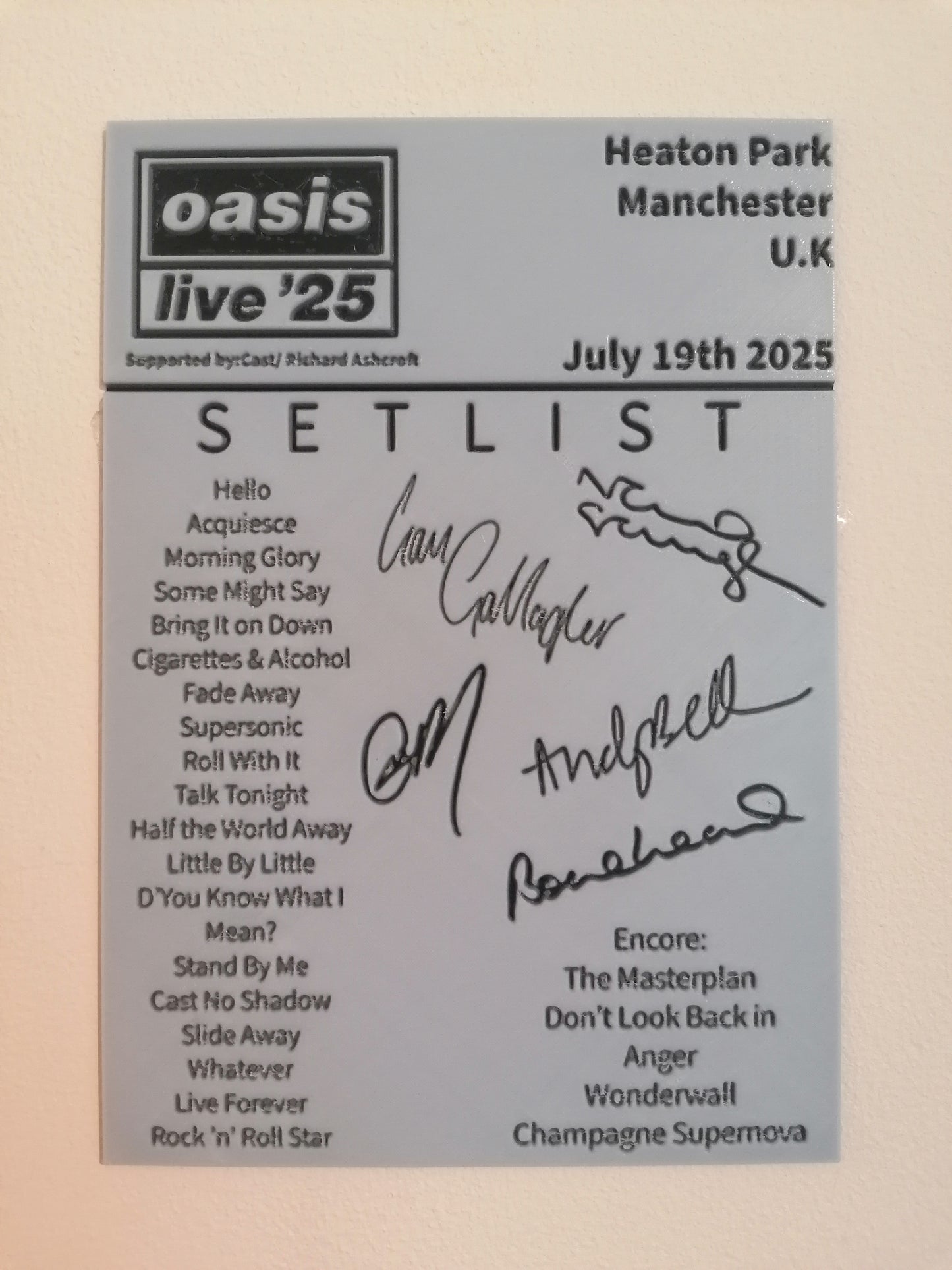 Oasis Setlist Wall Art