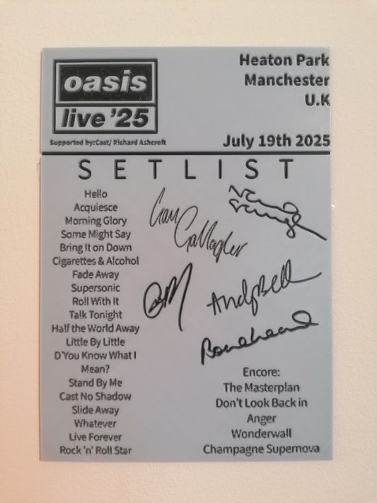 Oasis Setlist Wall Art